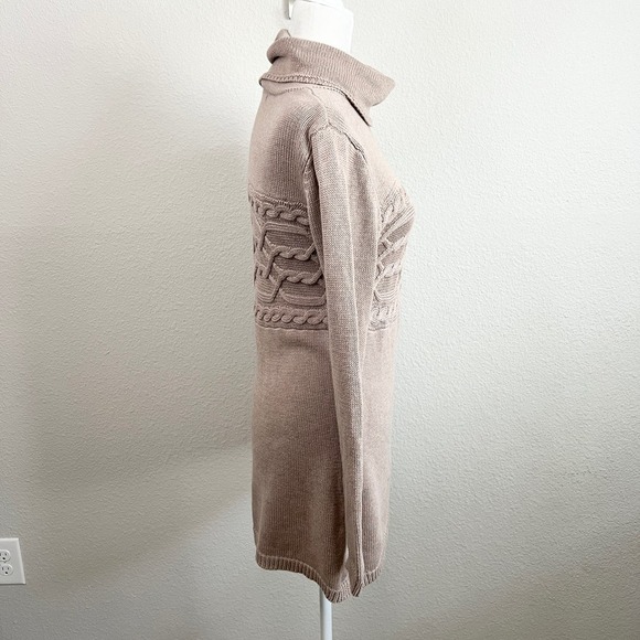 Bylyse Cable Knit Sweater Women's S Tan Camel Hair Mock Neck Knit Tunic - Picture 5 of 7